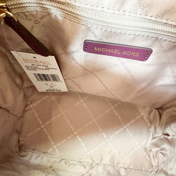 Michael Kors Jet Set Item Medium Chain Leather Backpack Bordeaux - Picture 9 of 11